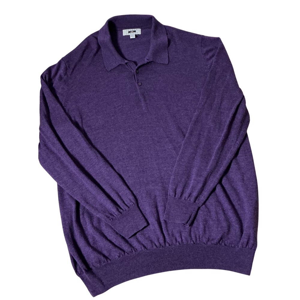 Joseph Abboud Merino Wool Polo Sweater Mens XLT Purple Modern Fit Dark Academia